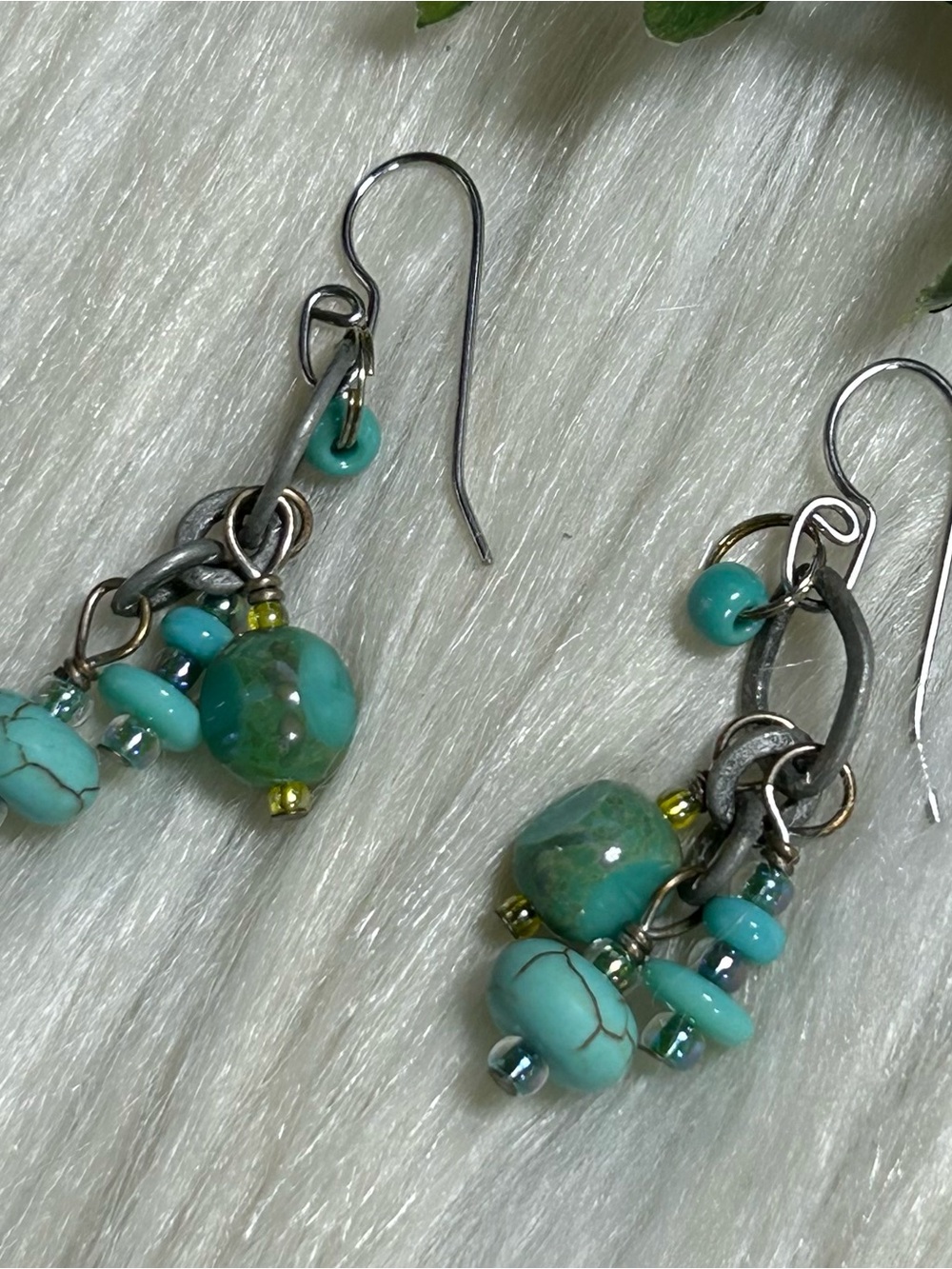Cluster Turquoise Bead Dangle Earrings